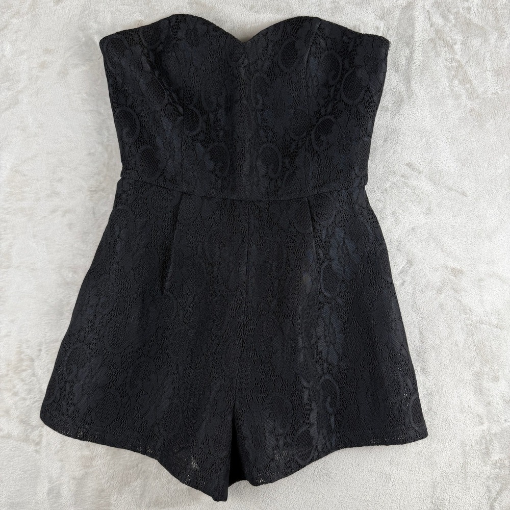 ASTR The Label Black Lace Strapless Sweetheart Romper Floral Evening Party XS
